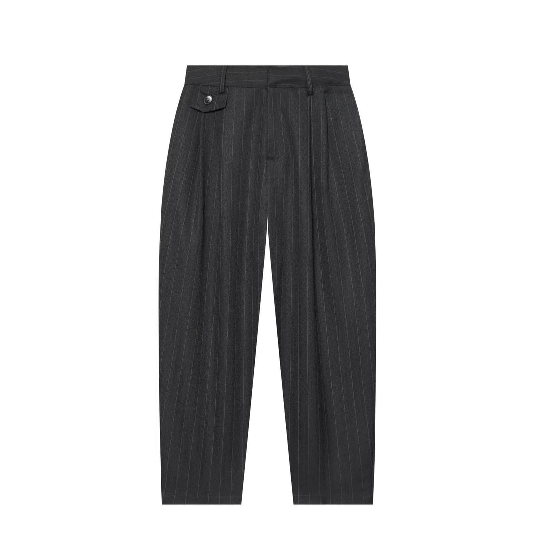 Damen Hochtaillierte Bundfaltenhose mit Nadelstreifen und Zierpatte Nord Taschen