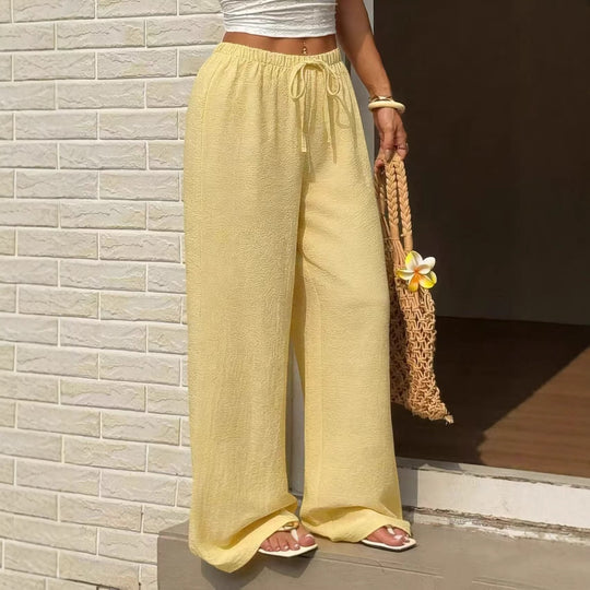 Damen Leichte Leinenhose mit weitem Bein und Kordelzug Nord Taschen