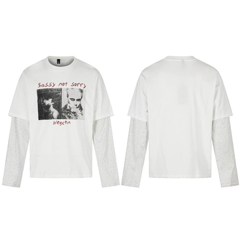 Damen Lagen-Langarmshirt im Layer-Look mit Fotoprint und Kontrastärmeln Nord Taschen