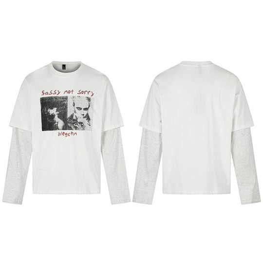 Damen Lagen-Langarmshirt im Layer-Look mit Fotoprint und Kontrastärmeln Nord Taschen