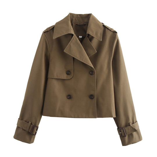 Damen Cropped-Trenchjacke im Boxy‑Schnitt mit Doppelreiher und Manschettenriemen Nord Taschen