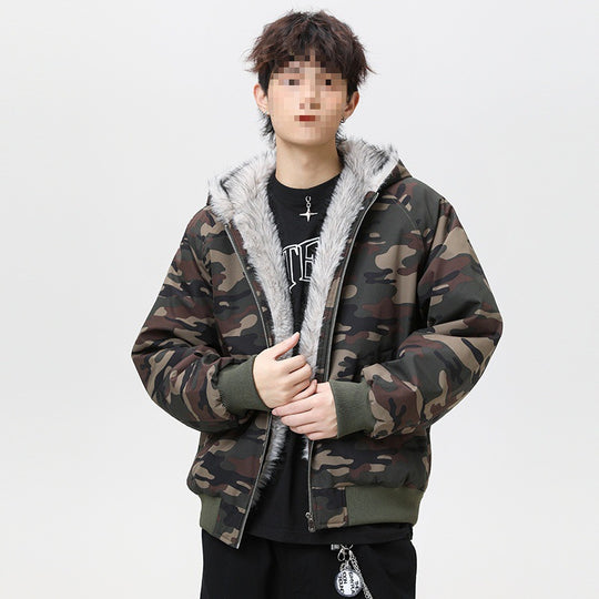 Herren Wattierte Kapuzen‑Bomberjacke im Oversize‑Look mit kontrastierendem Kunstfellfutter Nord Taschen