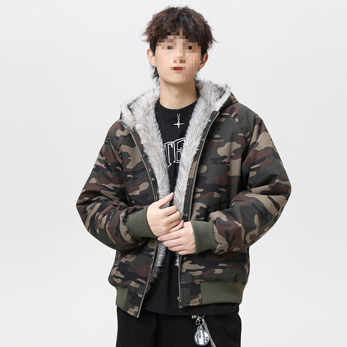Herren Wattierte Kapuzen‑Bomberjacke im Oversize‑Look mit kontrastierendem Kunstfellfutter Nord Taschen