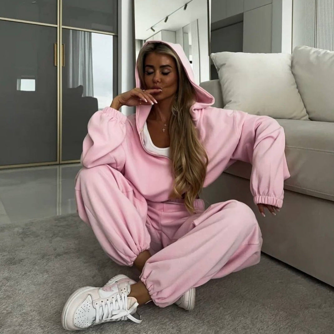 Damen Zip-Hoodie und Relax-Fit Jogginghose aus French-Terry mit elastischem Bund und Kängurutaschen Nord Taschen