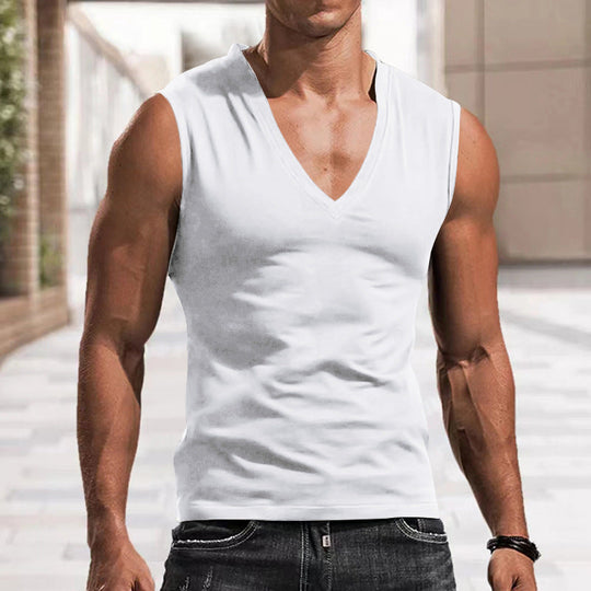 Herren nan ärmelloses Muskelshirt mit tiefem V-Ausschnitt aus dehnbarem Jersey und körpernaher Passform