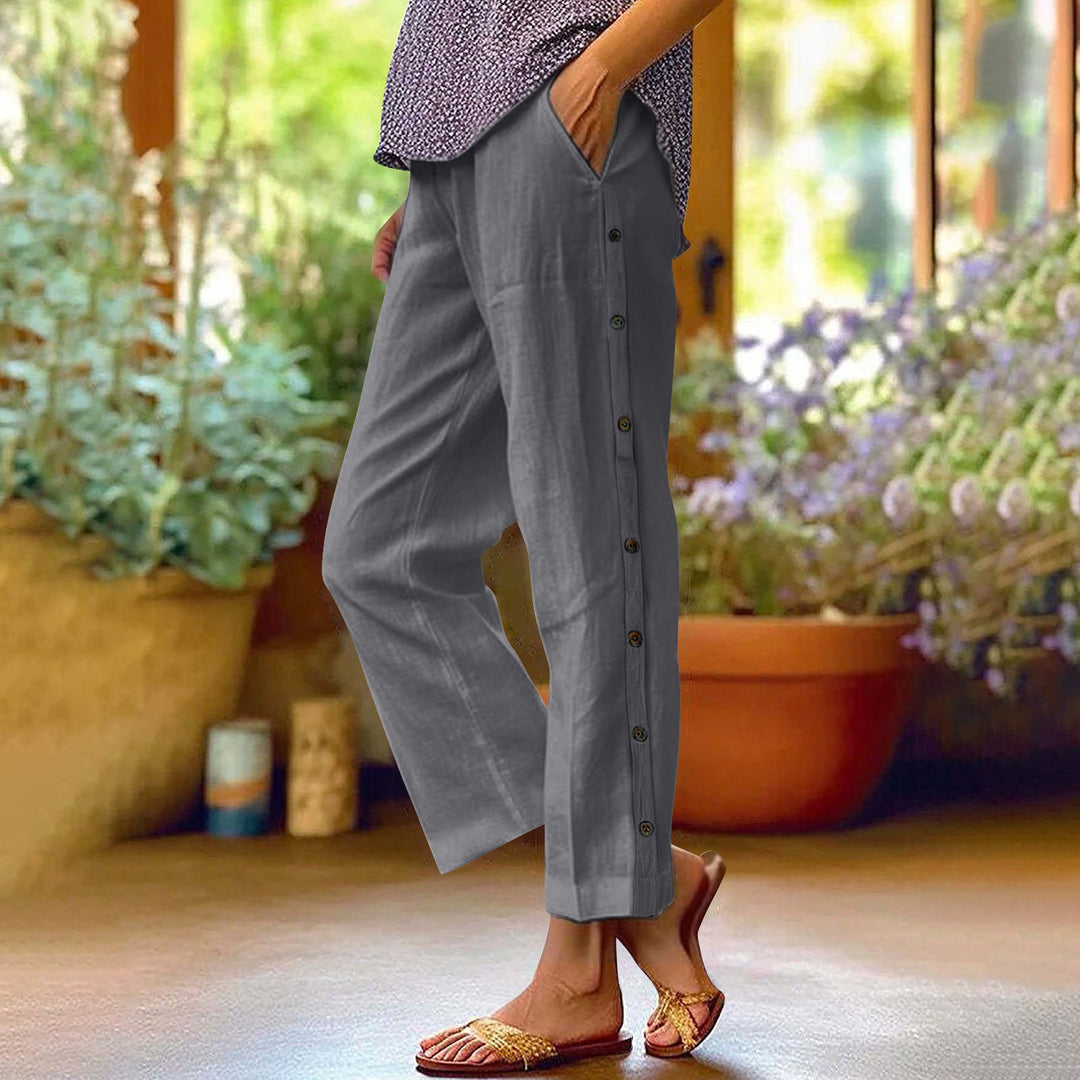 Damen Leichte Relaxed-Hose mit seitlicher Knopfleiste und Eingrifftaschen Nord Taschen
