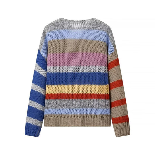 Damen Oversize-Strickpullover aus Mohairmix mit voluminösen Ballonärmeln und Blockstreifen Nord Taschen