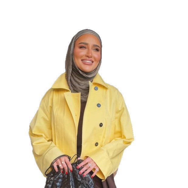 Damen Leichter Regen-Trench mit Doppelreiher, kastiger Oversize-Silhouette und Hemdkragen Nord Taschen