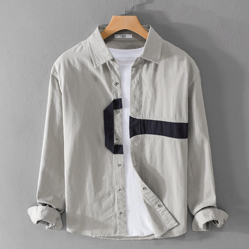 Herren Lässiges Overshirt-Hemd mit geometrischem Kontraststreifen und Druckknopf-Leiste Nord Taschen