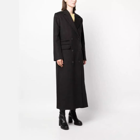 Damen Maxilanger Doppelreihiger Wollmix-Longcoat mit strukturierten Schultern und Pattentaschen Nord Taschen