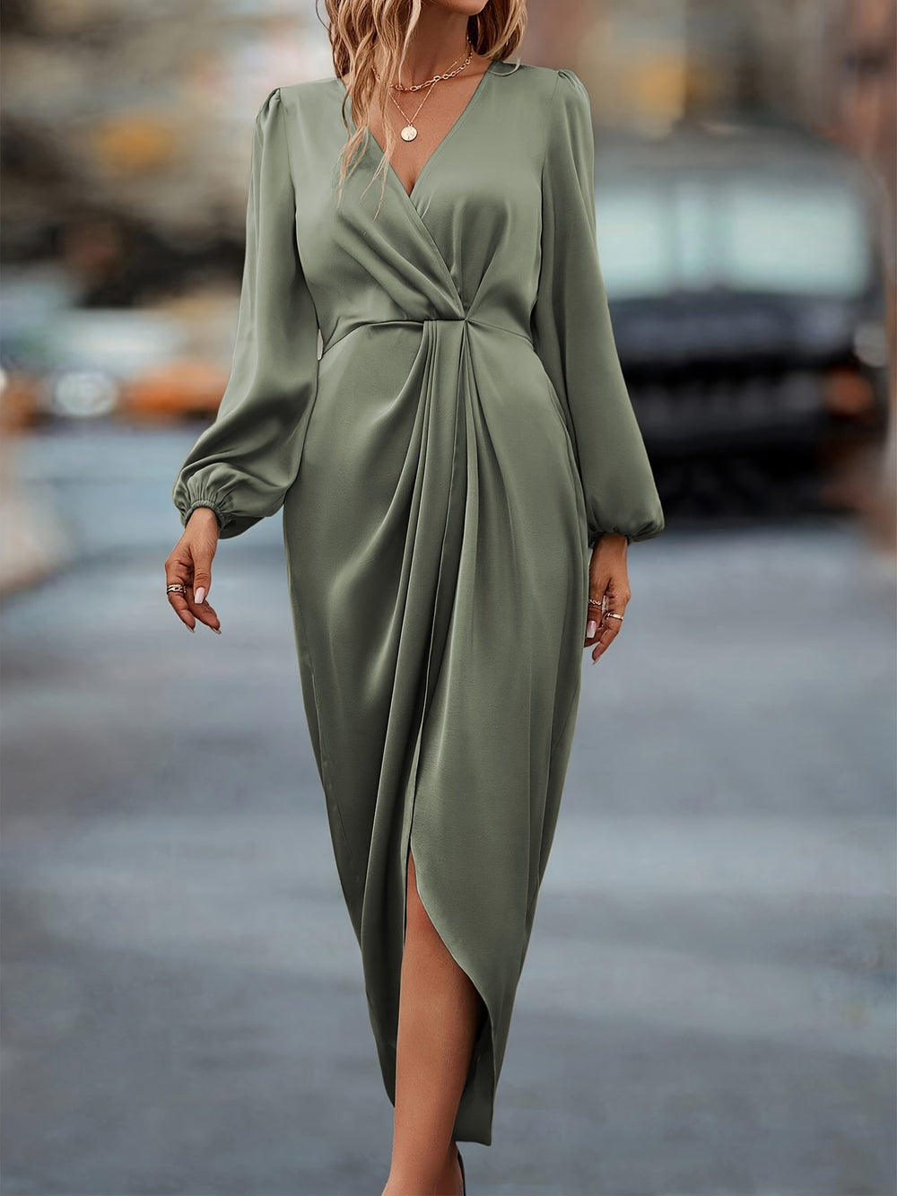 Elegantes Wickelkleid Damen Midi
