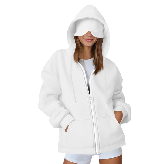 Damen Oversize-Kapuzenjacke mit integrierter Augenmaske und Reißverschluss Nord Taschen
