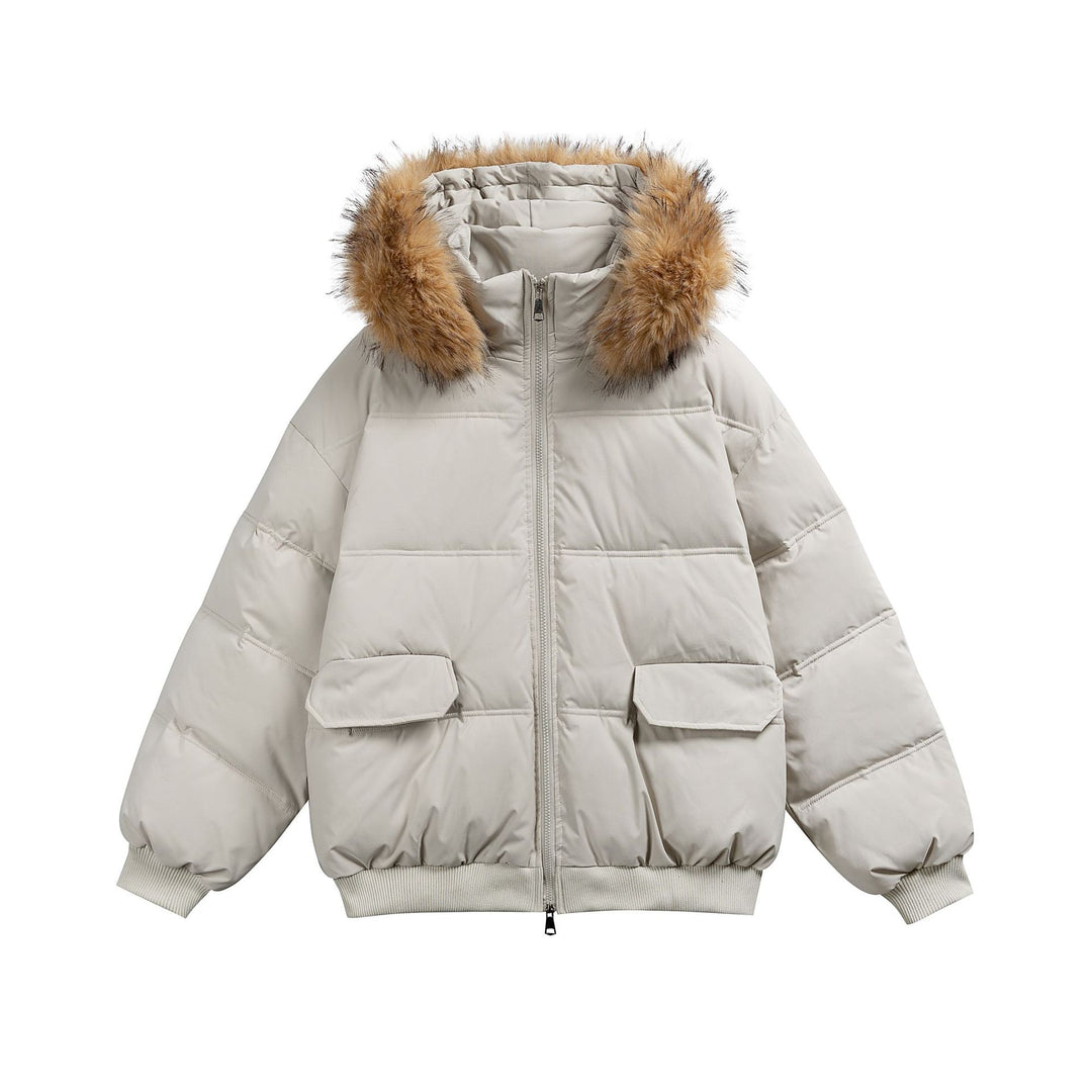 Damen Boxy-Pufferjacke mit Kapuze und voluminösem Kunstfellkragen Nord Taschen