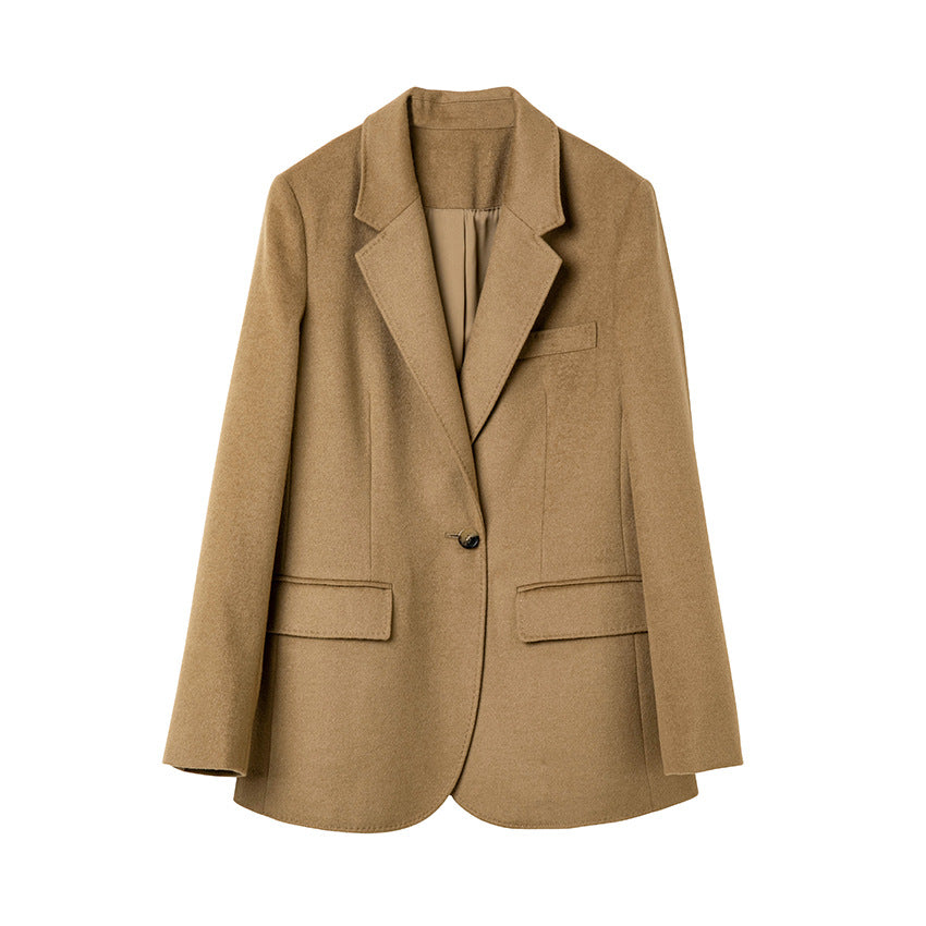 Damen Lang geschnittener Wollmix-Blazer mit Ein-Knopf-Verschluss und Pattentaschen Nord Taschen
