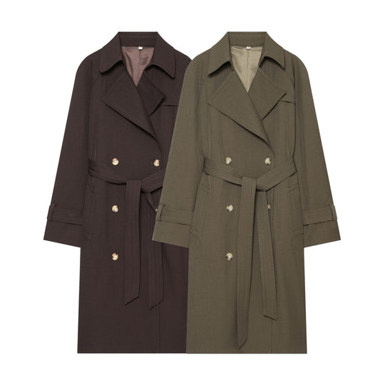 Damen Doppelreihiger taillierter Trenchcoat mit Bindegürtel und überschnittenen Ärmeln Nord Taschen