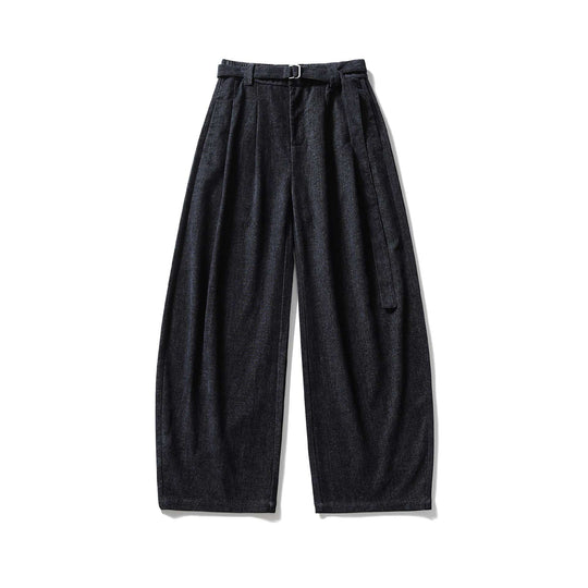 Damen Weite Hochtaillierte Bundfaltenhose mit Gürtel Nord Taschen