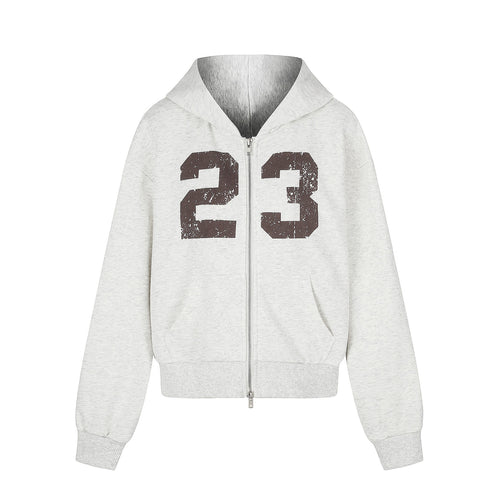 Damen Zip‑Hoodie im Boxy‑Schnitt mit Kängurutasche und Nummernprint Nord Taschen