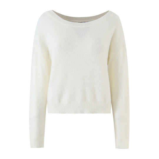 Damen Weicher Cropped-Pullover mit U-Boot-Ausschnitt und Oversize-Schultern Nord Taschen