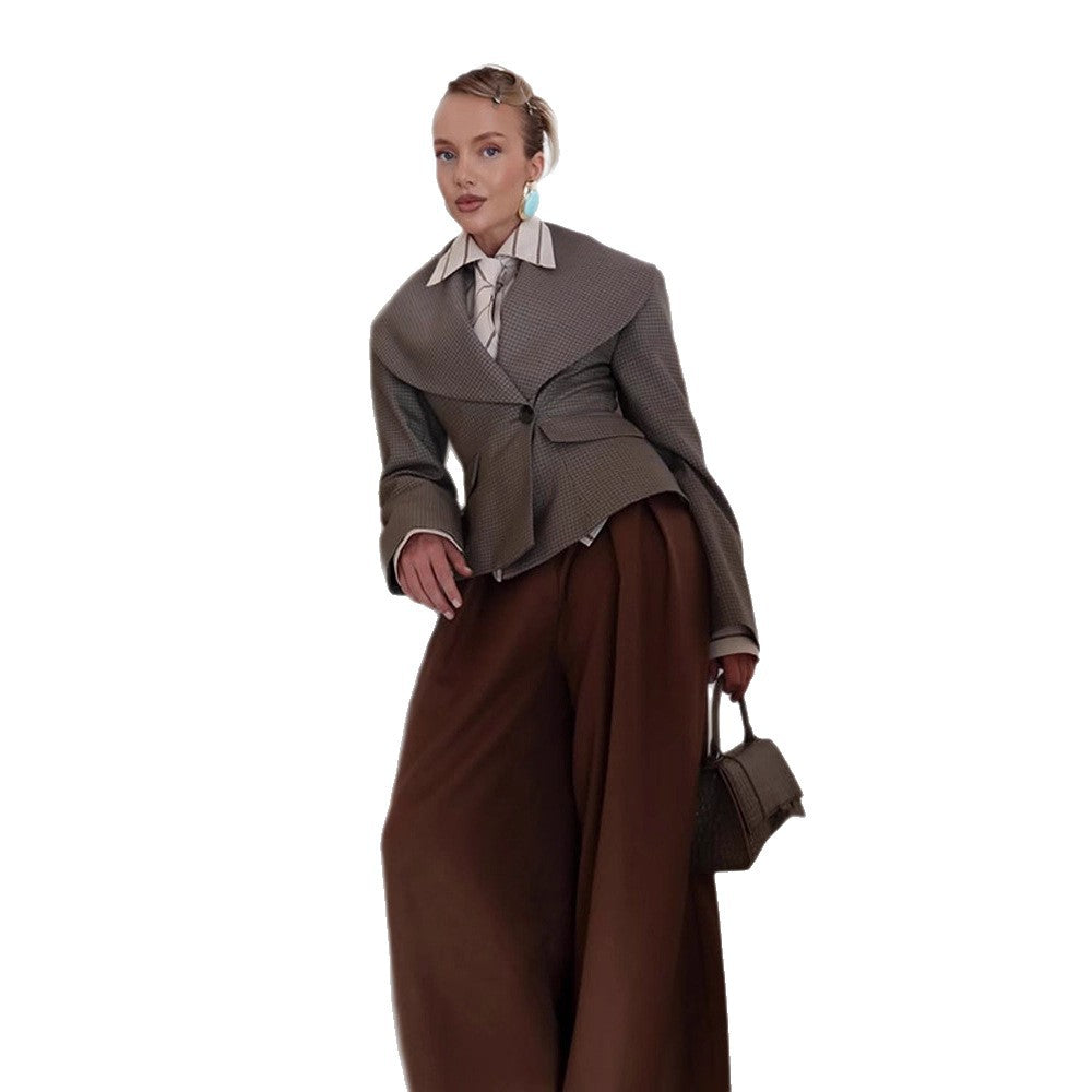 Damen Taillierter Blazer mit übergroßem Schalkragen und strukturierter Peplum‑Taille Nord Taschen