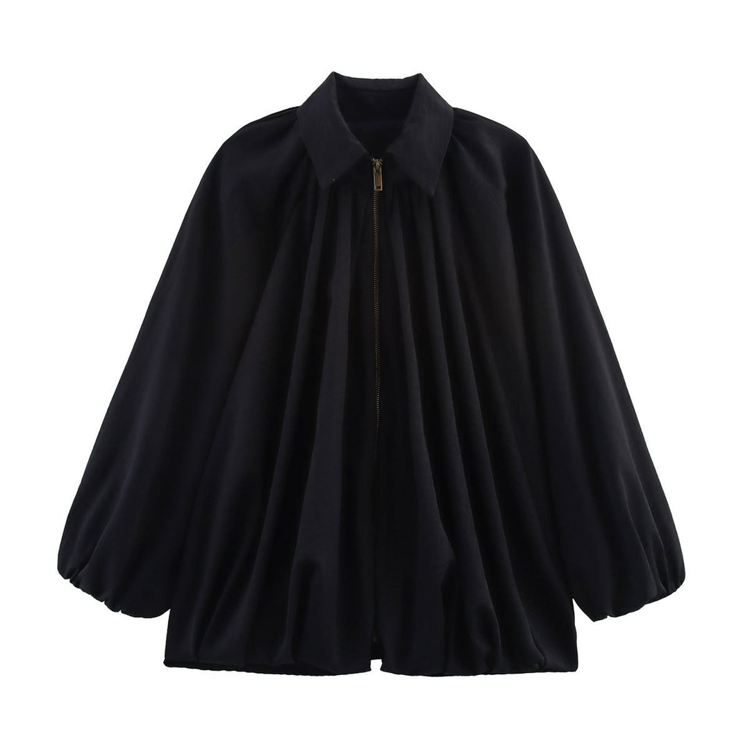 Damen Oversize-Hemdbluse mit Reißverschluss, Kräuselung und Ballonärmeln Nord Taschen