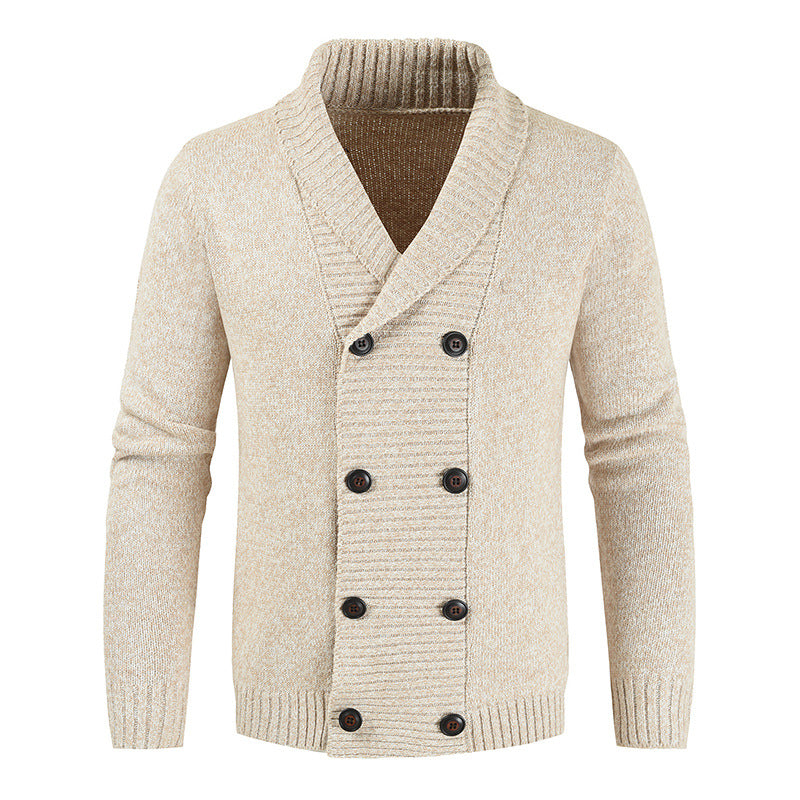 Herren doppelreihige Strickcardigan mit Schalkragen, strukturierter Maschenoptik und gerippten Bündchen Nord Taschen