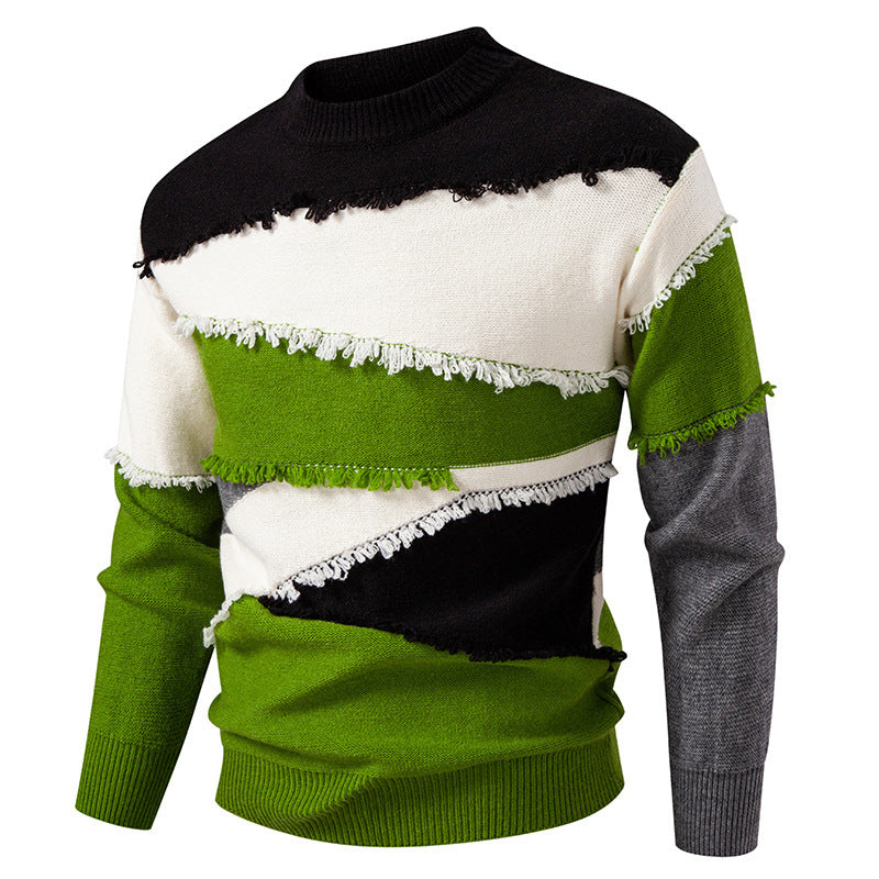 Herren Colorblock-Strickpullover mit Fransenbesatz und kurzem Stehkragen Nord Taschen