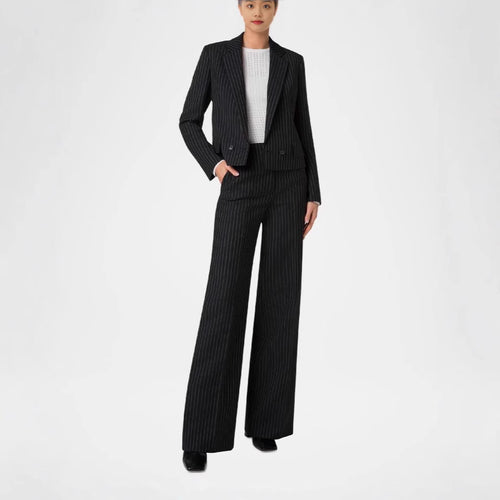 Damen Zweiteiliges Nadelstreifen‑Hosenanzug mit tailliertem Kurzblazer und weitem Palazzohosenbein Nord Taschen