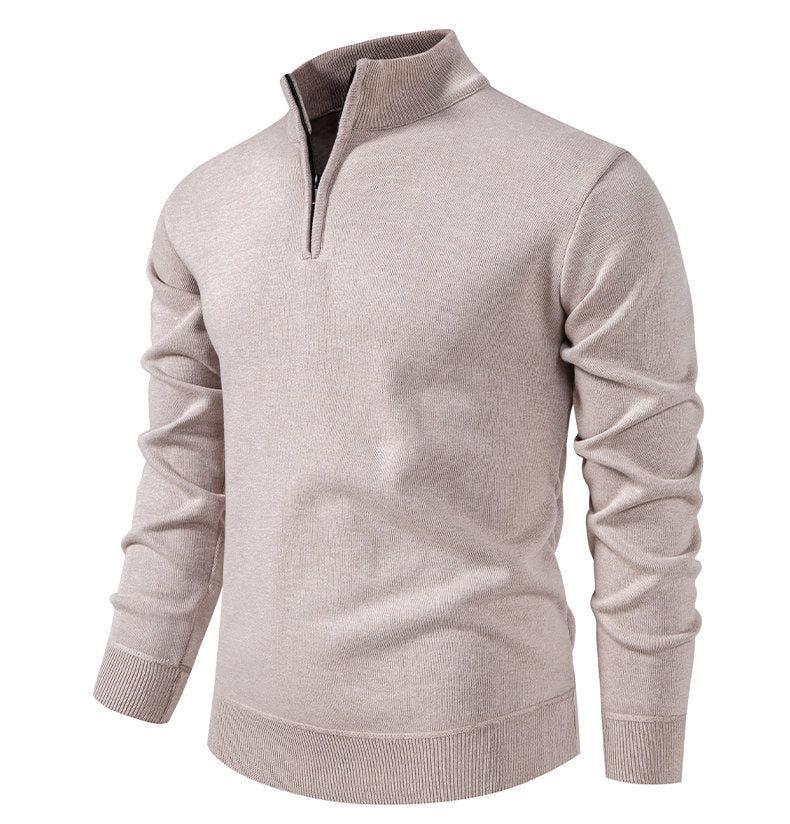 Herren feiner Strickpullover mit kurzem Reißverschluss und hohem Kragen