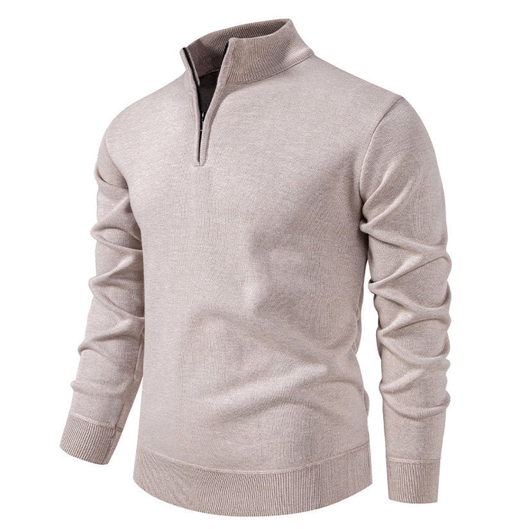 Herren feiner Strickpullover mit kurzem Reißverschluss und hohem Kragen