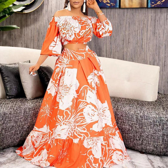 Damen Maxikleid mit überschnittenen Ärmeln und weitem Rock