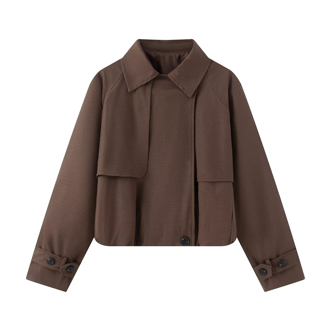 Damen Kurzer Trench-Style Blouson mit verdeckter Knopfleiste und Tunnelzugsaum Nord Taschen
