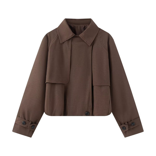 Damen Kurzer Trench-Style Blouson mit verdeckter Knopfleiste und Tunnelzugsaum Nord Taschen