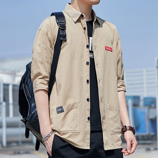 Herren Overshirt‑Hemdjacke im leichten Canvas‑Look mit aufgesetzten Fronttaschen und verkürzten Ärmeln Nord Taschen