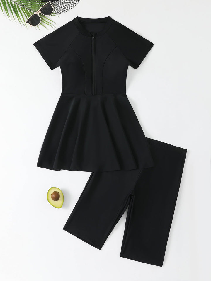 Damen Schwimmkleid mit Reißverschluss und passenden Shorts