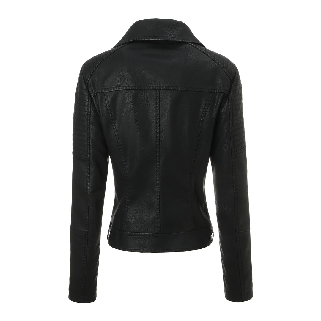 Damen Taillierte Bikerjacke aus Kunstleder mit gesteppter Schulterpartie und asymmetrischem Reißverschluss Nord Taschen