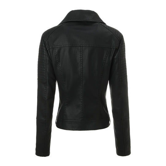 Damen Taillierte Bikerjacke aus Kunstleder mit gesteppter Schulterpartie und asymmetrischem Reißverschluss Nord Taschen