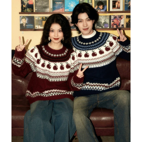 Damen Gemusterter Strickpullover Nord Taschen