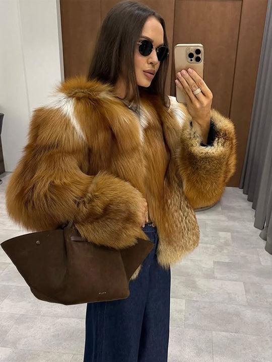 Damen Boxy-Kurzmantel im Multi-Layer Fauxfur-Look mit voluminösen Ärmeln Nord Taschen