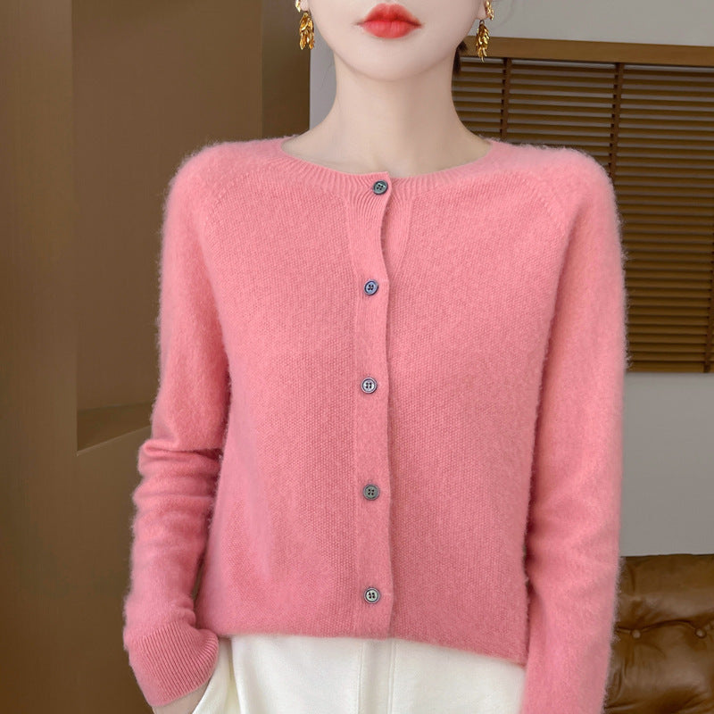 Damen Kuscheliger Kurzcardigan aus Mohair‑Mix mit feiner Schurwollstruktur und Perlmuttknopfleiste Nord Taschen