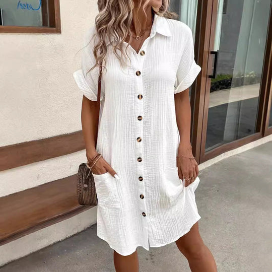 Damen lässiges Hemdblusenkleid aus leichtem BaumwollmischgewNord Taschene mit Knopfleiste und Seitentaschen