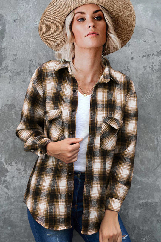 Damen Flanell Hemd im Vintage-Stil mit Karomuster und Brusttaschen