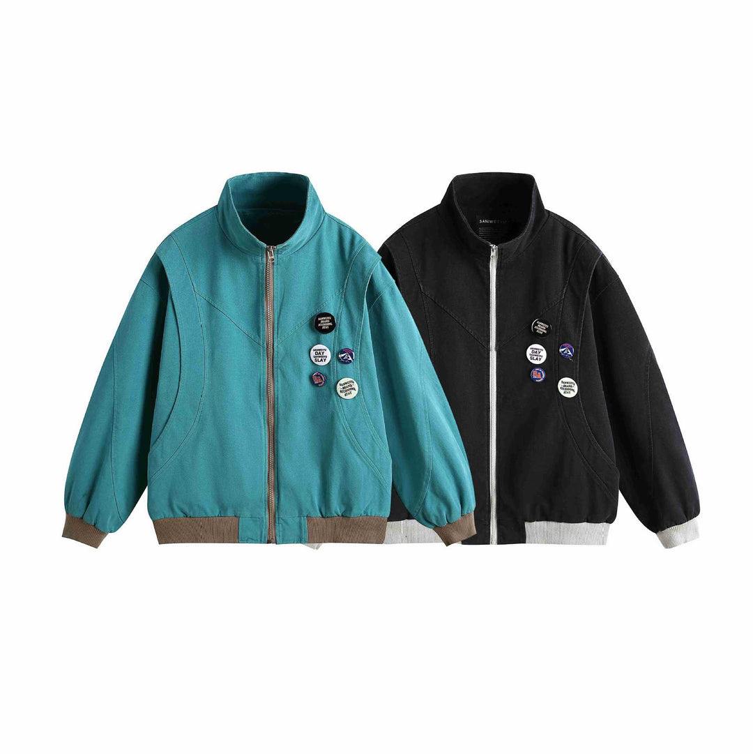 Damen Kurzblouson mit Stehkragen, Rippbündchen und Ansteck‑Pins Nord Taschen