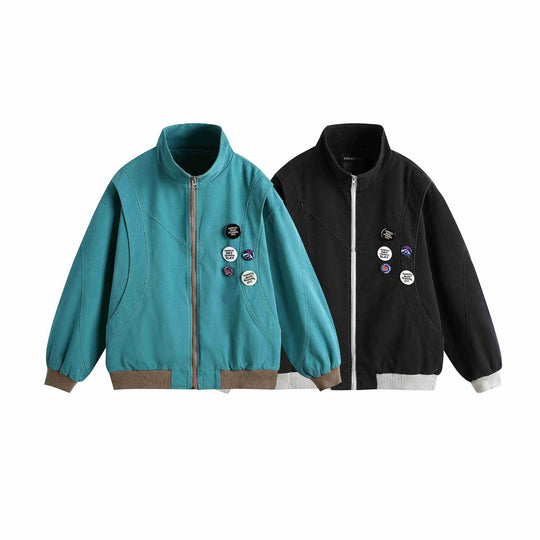 Damen Kurzblouson mit Stehkragen, Rippbündchen und Ansteck‑Pins Nord Taschen