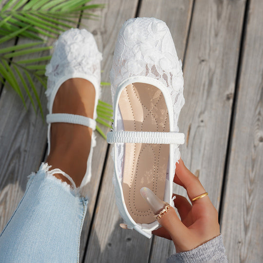 Damen elegante Ballerinas mit floralen Applikationen und rutschfester Sohle
