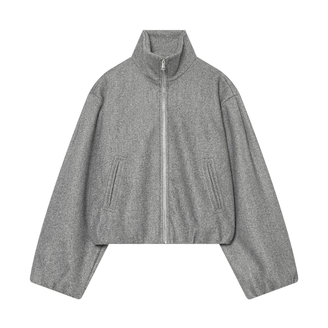 Damen Cropped Wollmix-Blouson mit hohem Stehkragen und Reißverschluss Nord Taschen