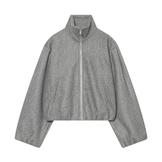 Damen Cropped Wollmix-Blouson mit hohem Stehkragen und Reißverschluss Nord Taschen
