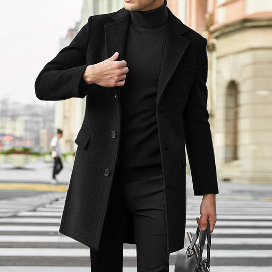 Herren Eleganter Wollmantel mit tailliertem City-Schnitt, Notch‑Revers und Pattentaschen Nord Taschen
