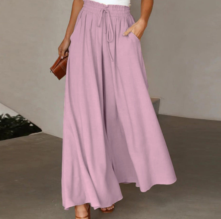 Damen Elegante und luftige weite Hose mit Gummizug und Taschen