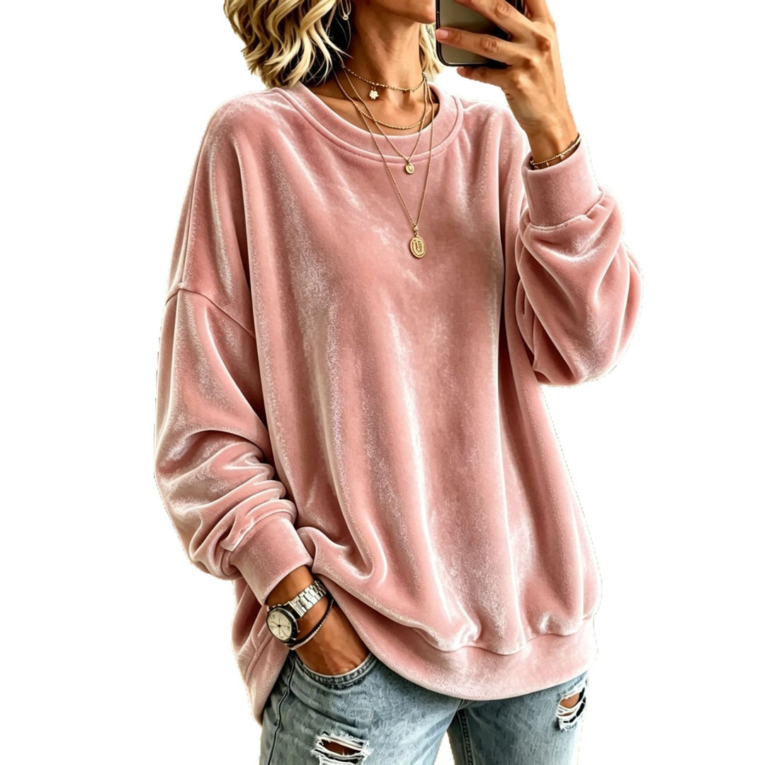 Damen Oversize-Samtpullover mit weitem Schnitt und geripptem Saum Nord Taschen