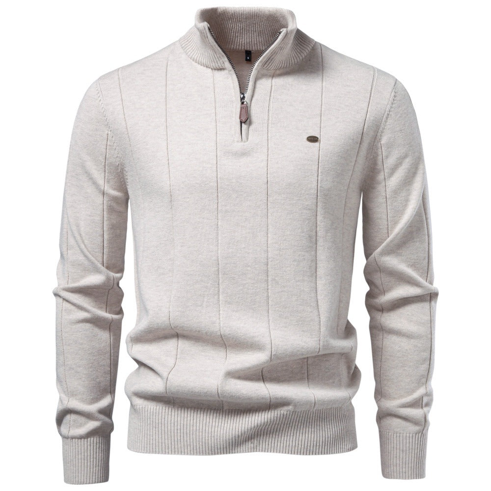 Herren Feinstrick-Troyer mit halbem Reißverschluss, Stehkragen und feiner Längsstruktur Nord Taschen